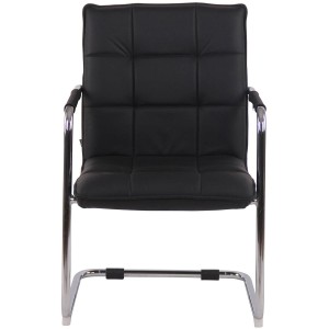 Silla de Confidente TORRES, Estructura Metálica Cromada, en Piel Natural color Negro
