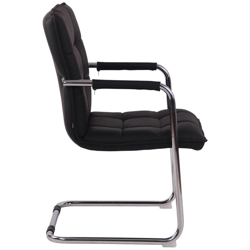 Silla de Confidente TORRES, Estructura Metálica Cromada, en Piel Natural color Negro