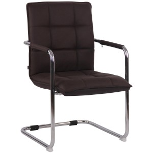 Silla de Confidente TORRES, Estructura Metálica Cromada, en Piel Natural color Negro
