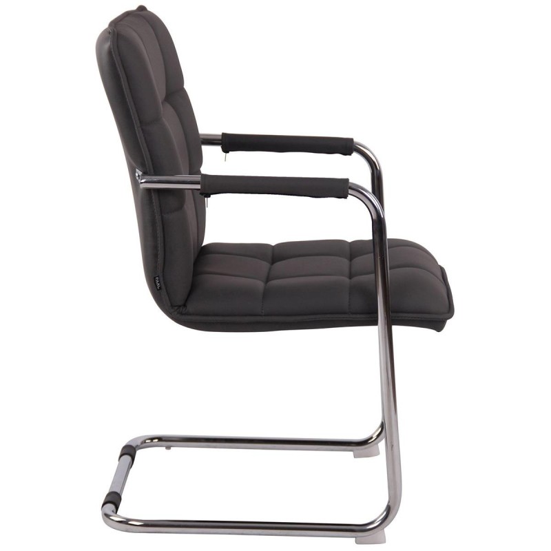Silla de Confidente TORRES, Estructura Metálica Cromada, en Piel Natural color Negro