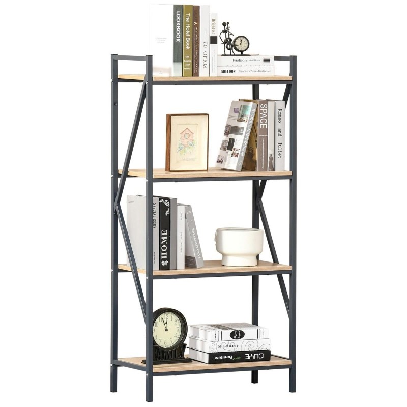 Estantería NAOMI 64x30x130 cm, Diseño Moderno tipo Industrial, en Acero y Madera color Roble