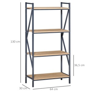 Estantería NAOMI 64x30x130 cm, Diseño Moderno tipo Industrial, en Acero y Madera color Roble