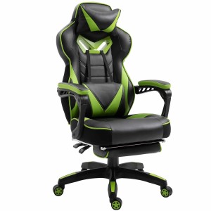 Silla Gaming TRONE con Reposapiés, en Piel color Negro/Blanco