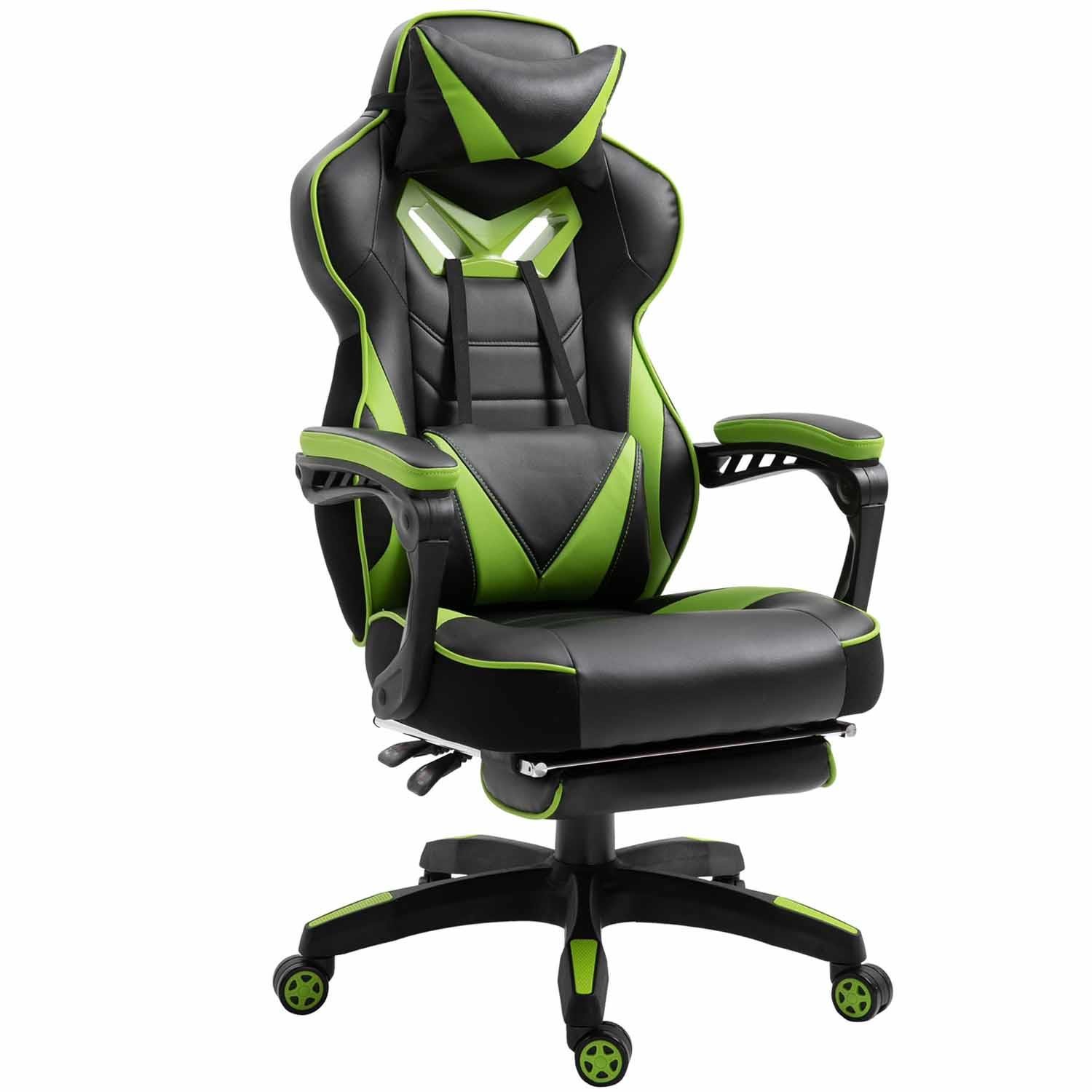 Silla Gaming TRONE con Reposapiés, Reclinable, Cojines Lumbar y Cervical, en Piel color Negro/Blanco