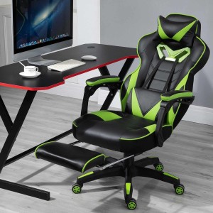 Silla Gaming TRONE con Reposapiés, en Piel color Negro/Blanco