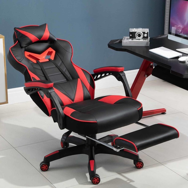 Silla Gaming TRONE con Reposapiés, en Piel color Negro/Blanco