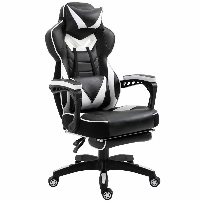 Silla Gaming TRONE con Reposapiés, en Piel color Negro/Blanco