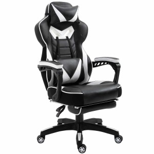 Silla Gaming TRONE con Reposapiés, en Piel color Negro/Blanco