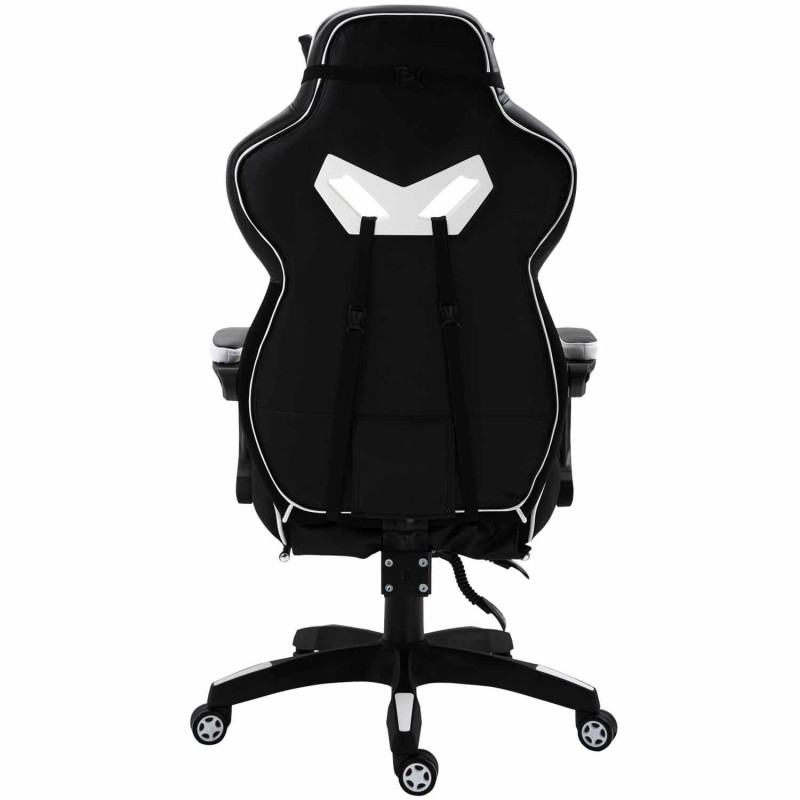 Silla Gaming TRONE con Reposapiés, en Piel color Negro/Blanco
