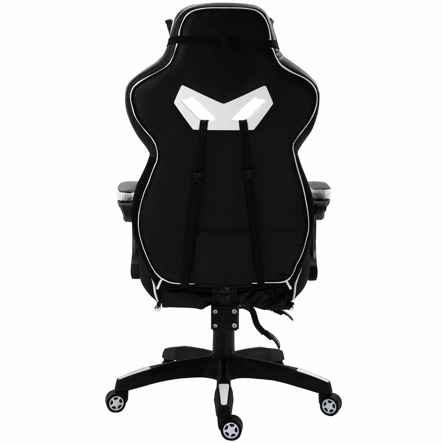 Silla Gaming TRONE con Reposapiés, Reclinable, Cojines Lumbar y Cervical, en Piel color Negro/Blanco
