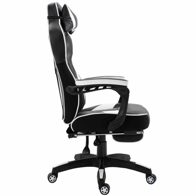 Silla Gaming TRONE con Reposapiés, en Piel color Negro/Blanco
