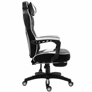 Silla Gaming TRONE con Reposapiés, en Piel color Negro/Blanco