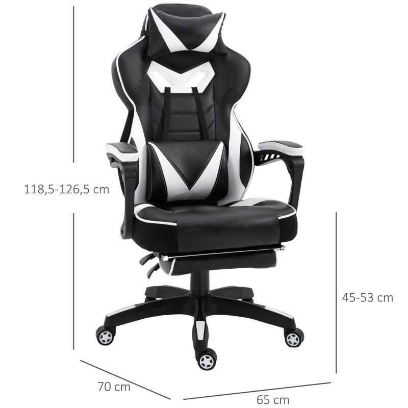 Silla Gaming TRONE con Reposapiés, en Piel color Negro/Blanco