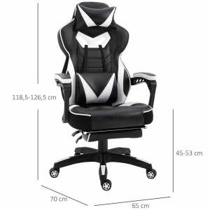 Silla Gaming TRONE con Reposapiés, en Piel color Negro/Blanco