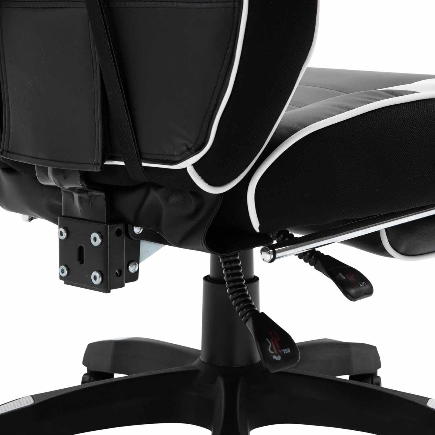 Silla Gaming TRONE con Reposapiés, Reclinable, Cojines Lumbar y Cervical, en Piel color Negro/Blanco