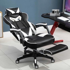 Silla Gaming TRONE con Reposapiés, en Piel color Negro/Blanco