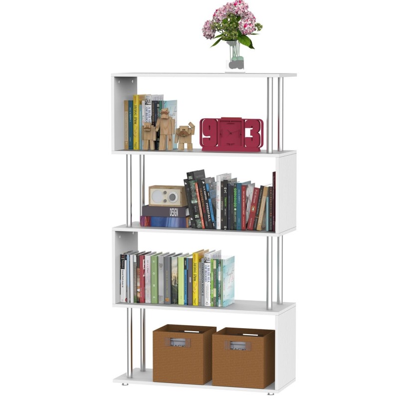 Estantería-librería AMELIA 64x30x130 cm, Diseño Moderno tipo Industrial, en Acero y Madera color Roble