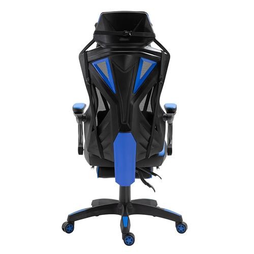 Silla Gaming BLUR, con Reposapiés, Reclinable, Cojines Lumbar y Cervical, en Piel y Malla color Negro/Azul