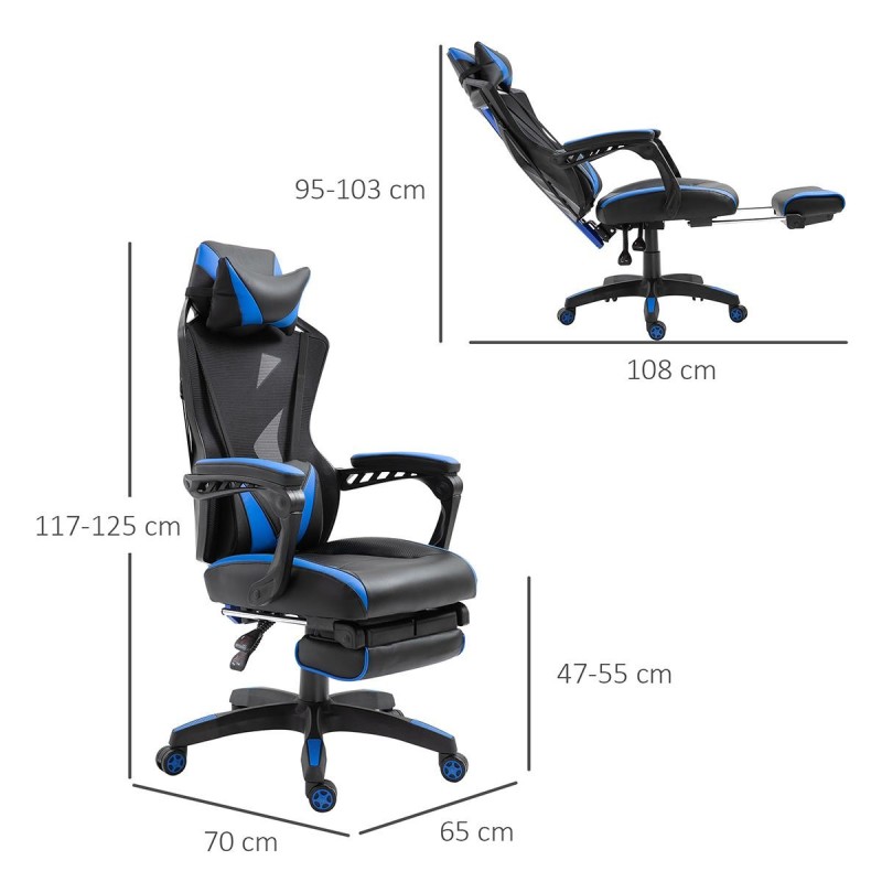 Silla Gaming BLUR en Piel y Malla color Negro/Azul