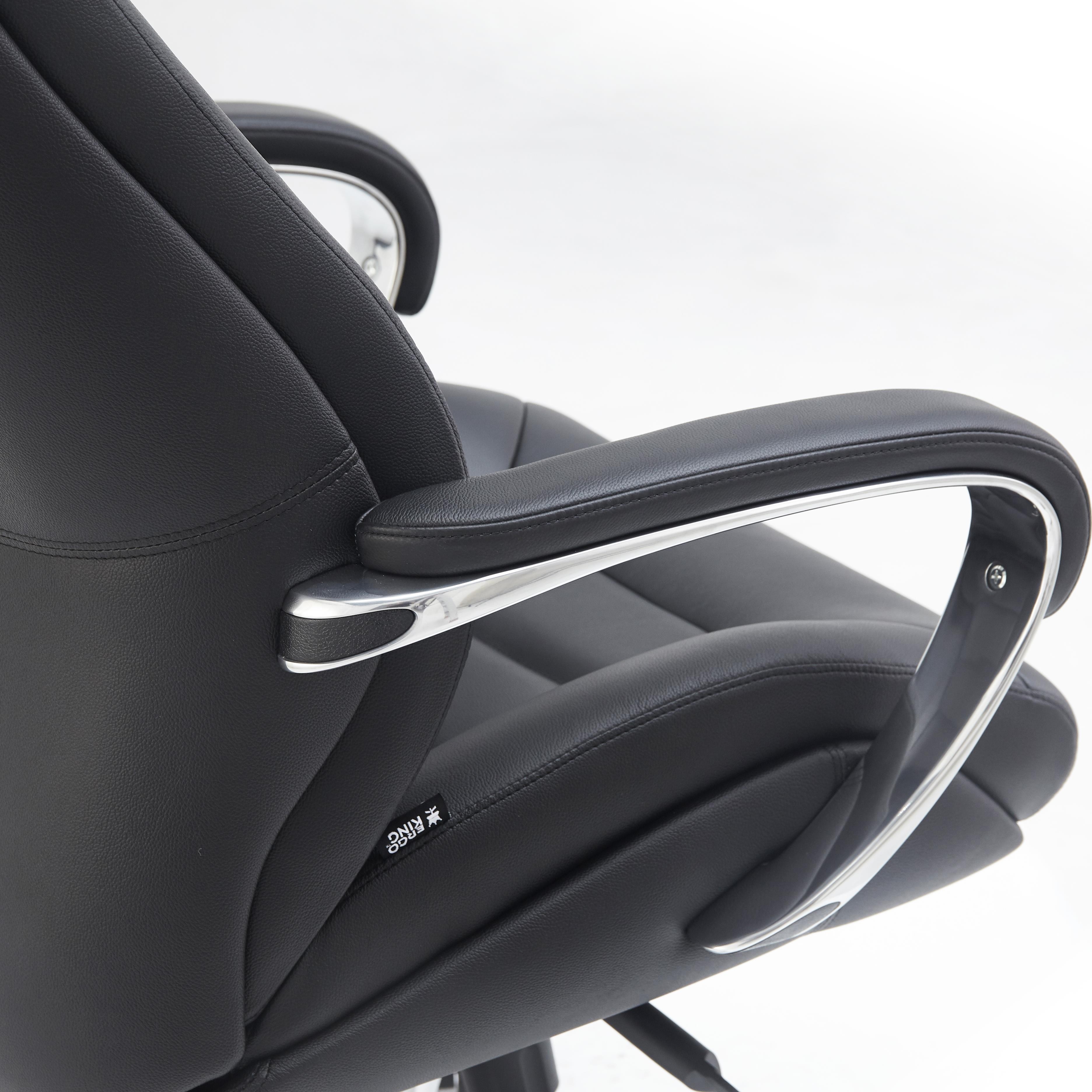 Sillón de Oficina SHANGAI, Diseño Exclusivo, Grueso Acolchado, en Piel Natural color Negro