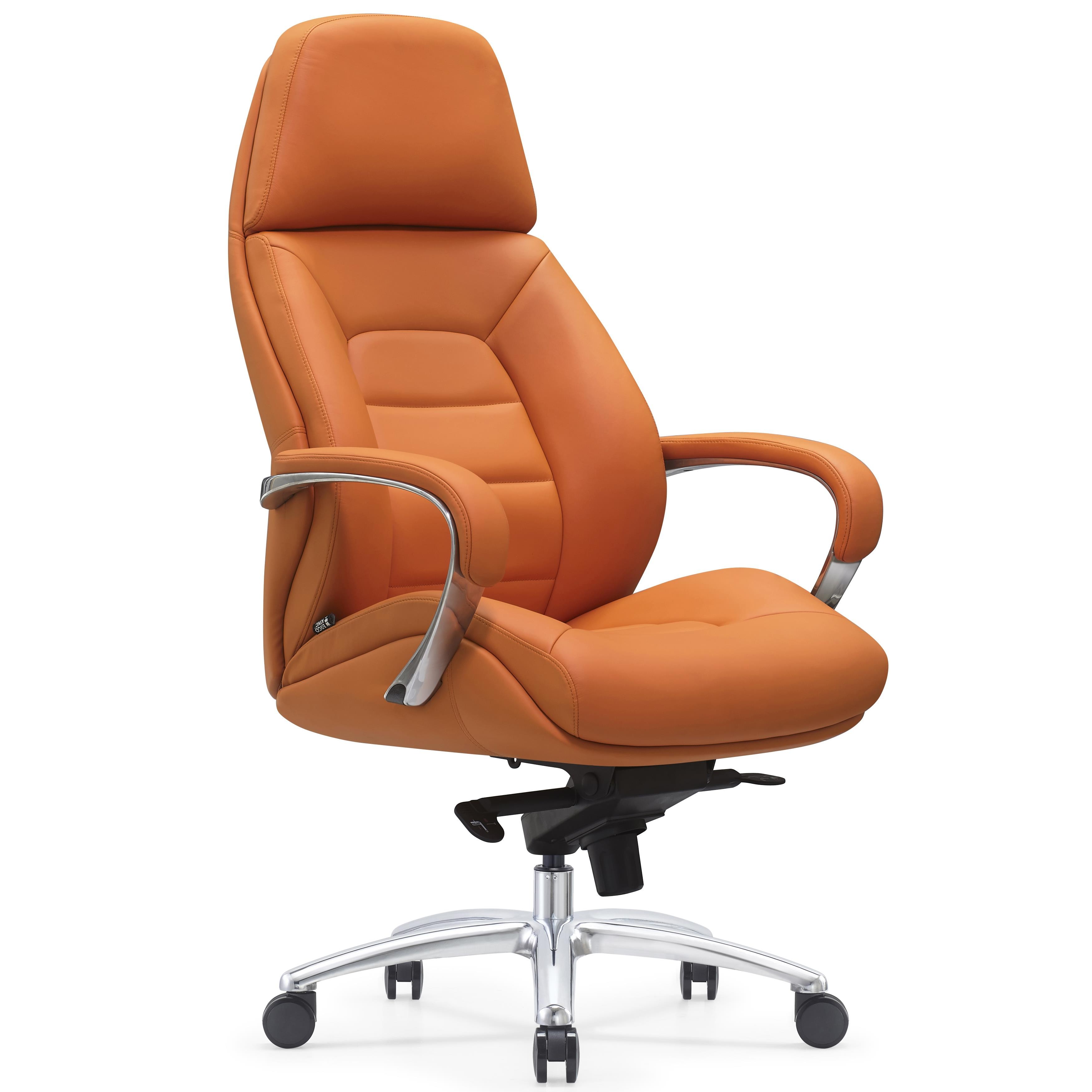 Sillón de Oficina SHANGAI, Diseño Exclusivo, Grueso Acolchado, en Piel Natural color Negro