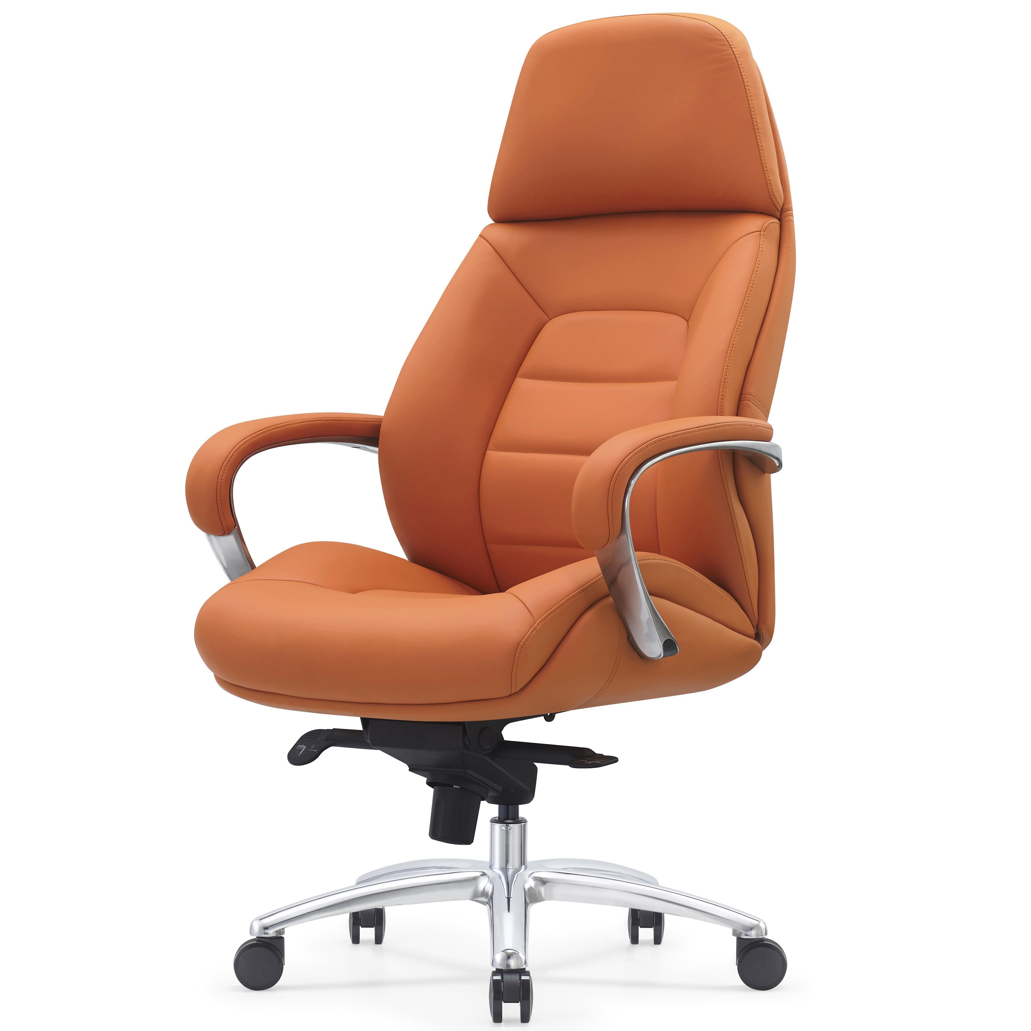 Sillón de Oficina SHANGAI, Diseño Exclusivo, Grueso Acolchado, en Piel Natural color Negro
