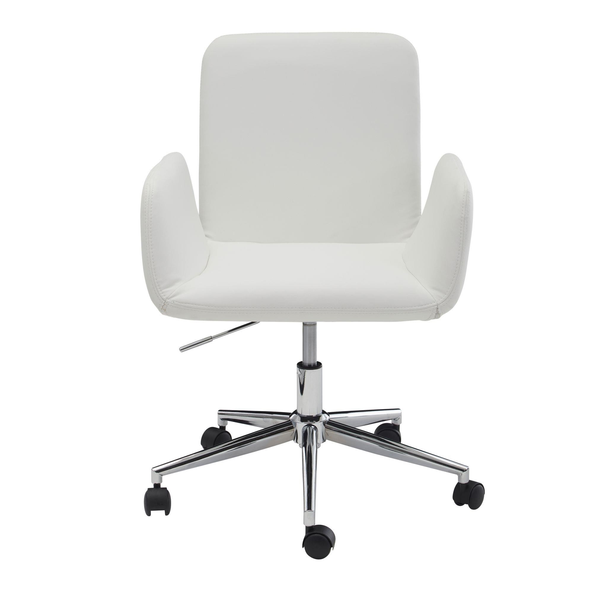 Silla de Oficina SANTANDER, Base Metálica, Exclusivo Diseño, en Piel color Blanco
