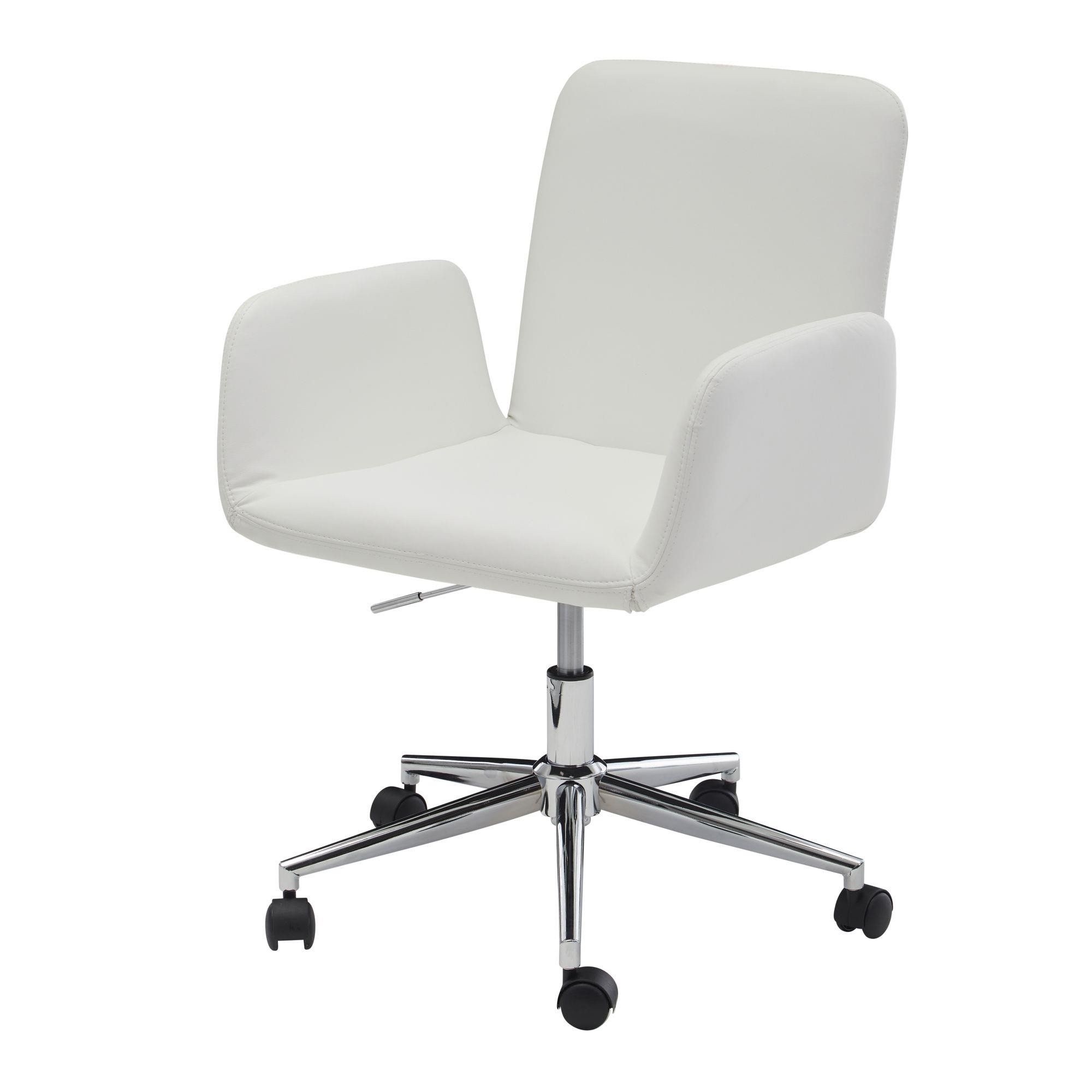 Silla de Oficina SANTANDER, Base Metálica, Exclusivo Diseño, en Piel color Blanco