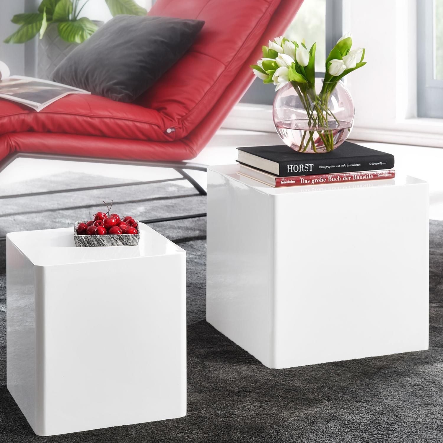 Conjunto de 2 Mesas Auxiliares TOLEDO, Diseño Moderno, color Blanco