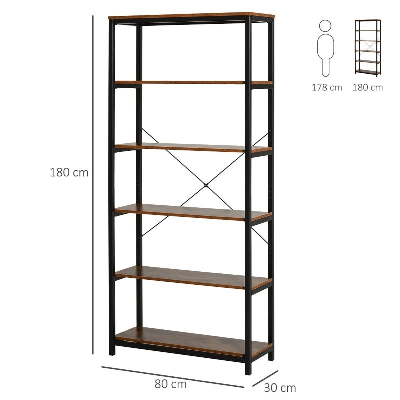 Estantería PARMA, 80x30x180 cm, Diseño Industrial, en Metal y Madera