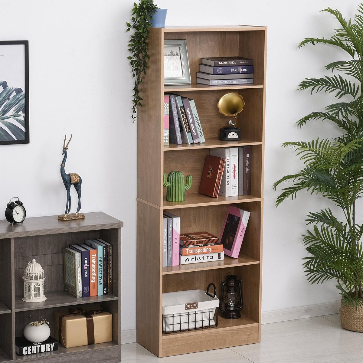 Estantería KEALI, 63x29x176 cm, Diseño Moderno, en Madera color Negro Wengué