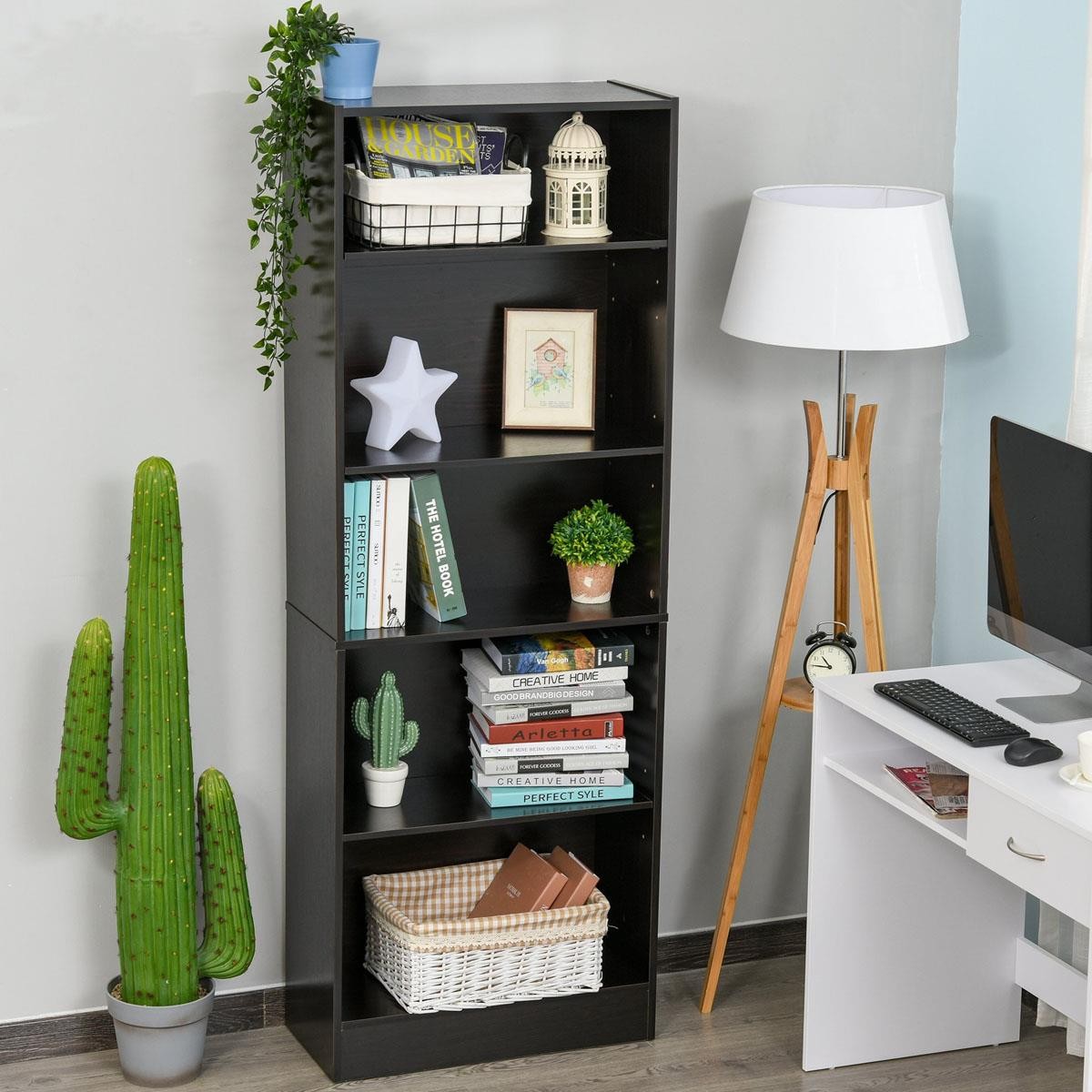 Estantería KEALI, 63x29x176 cm, Diseño Moderno, en Madera color Negro Wengué