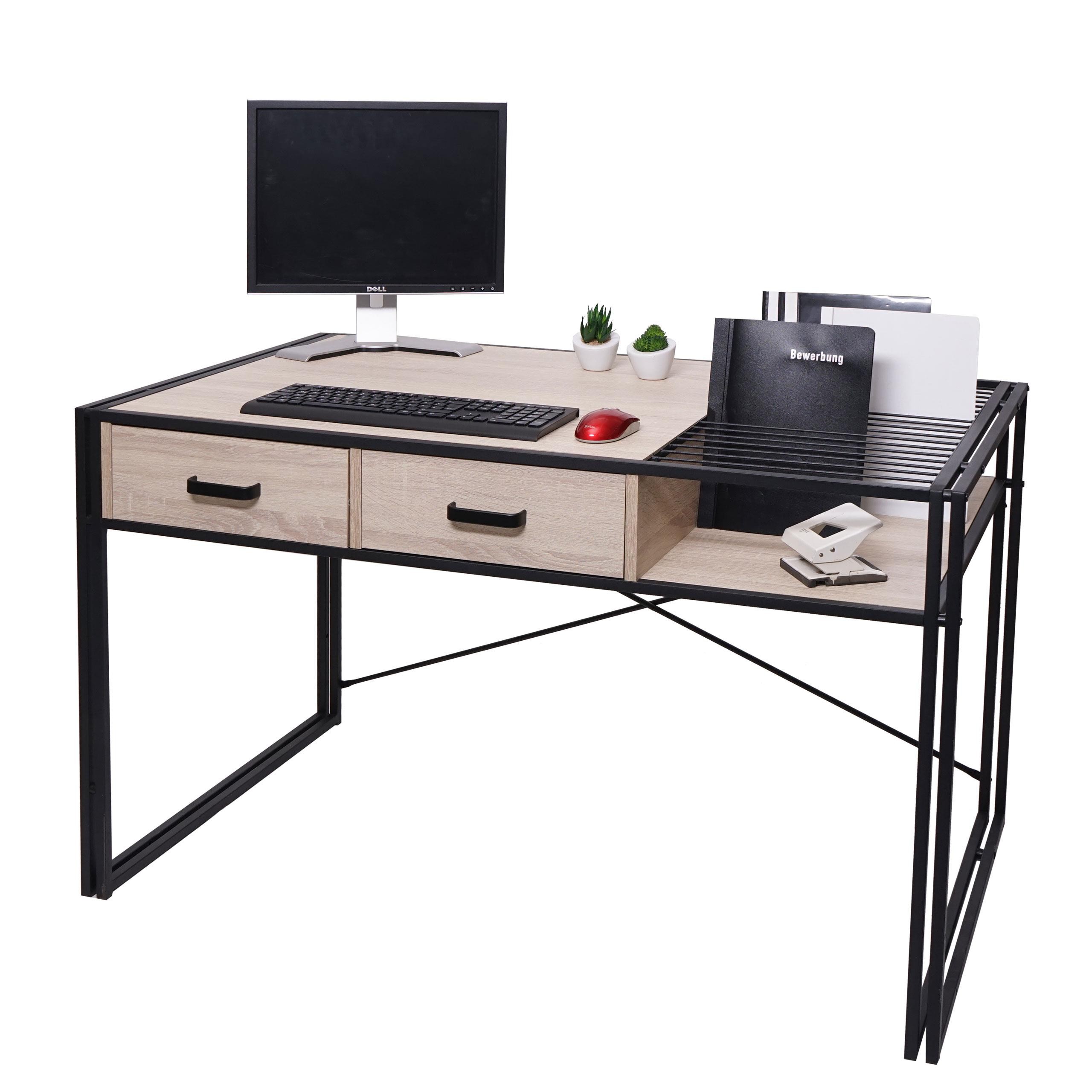 Mesa para Ordenador ROXY, 120x70x76 cm, en Metal y Madera, color Marrón oscuro