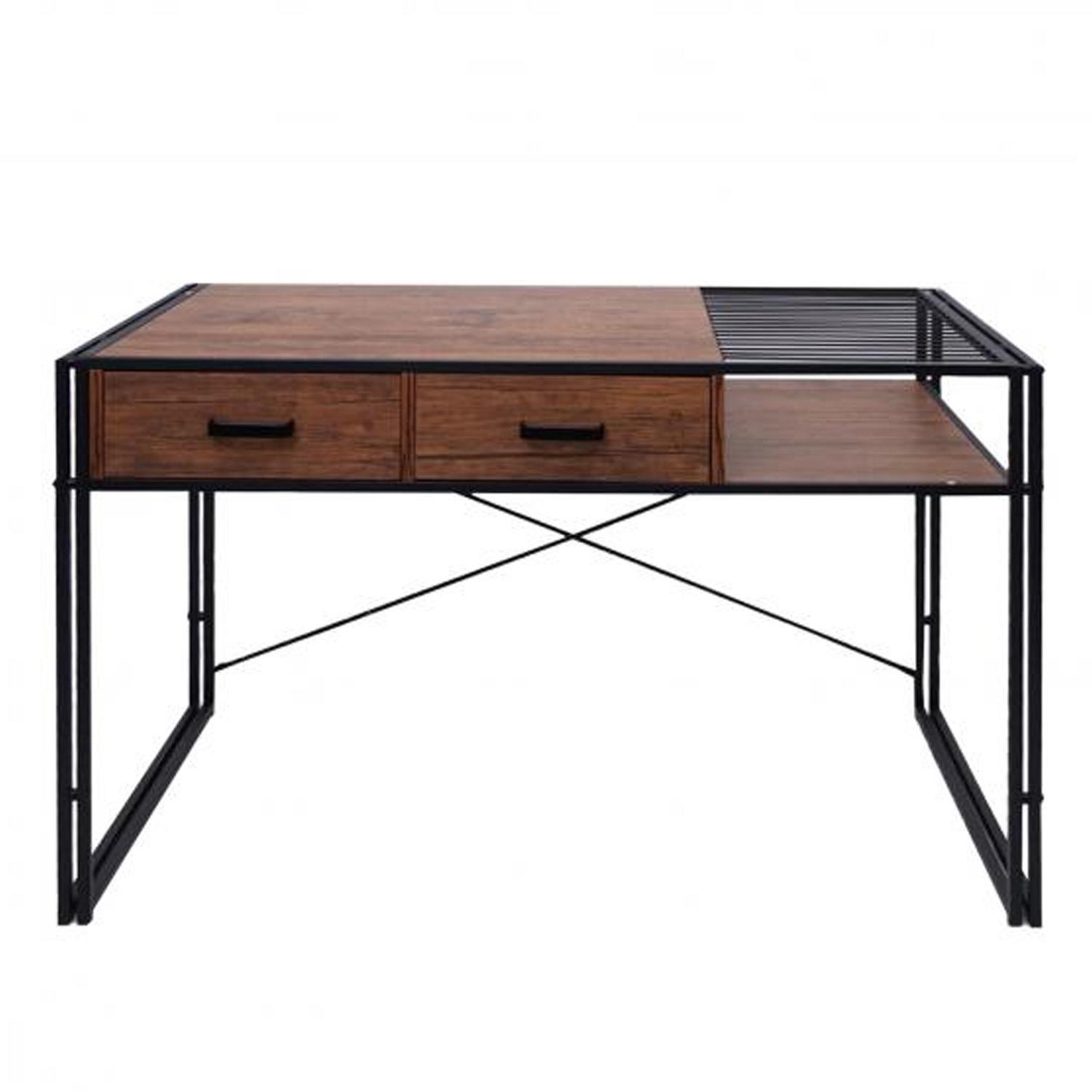 Mesa para Ordenador ROXY, 120x70x76 cm, en Metal y Madera, color Marrón oscuro