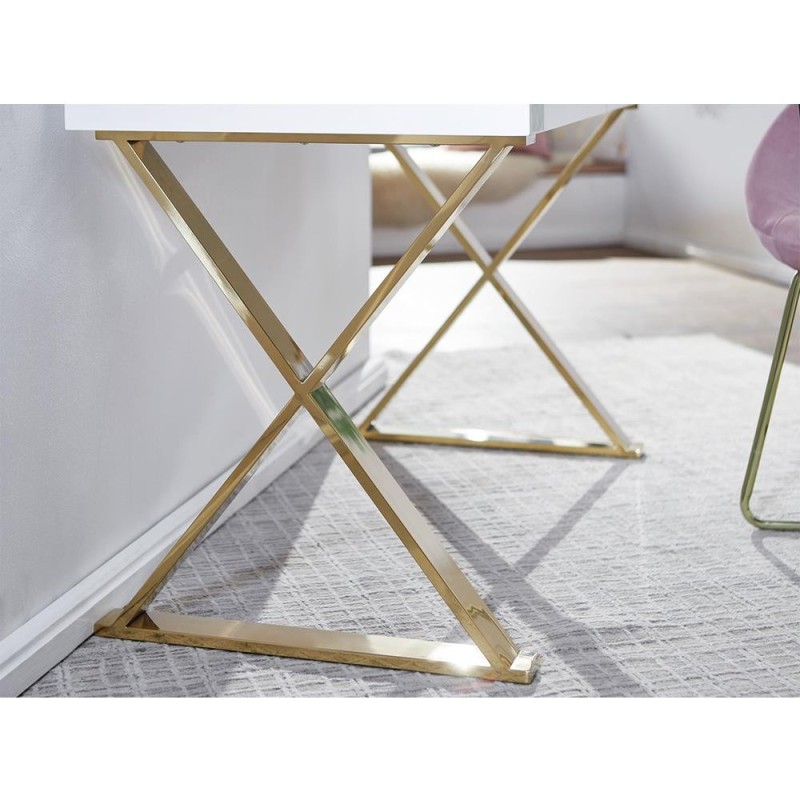 Mesa de Ordenador VERONA color Blanco y Dorado
