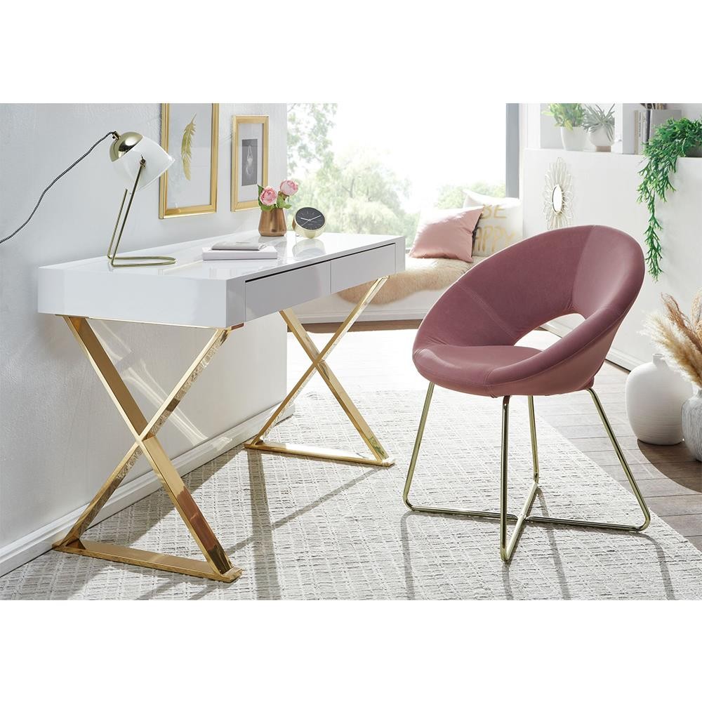 Mesa de Ordenador VERONA, 118x57x76 cm, Diseño Exclusivo, color Blanco y Dorado