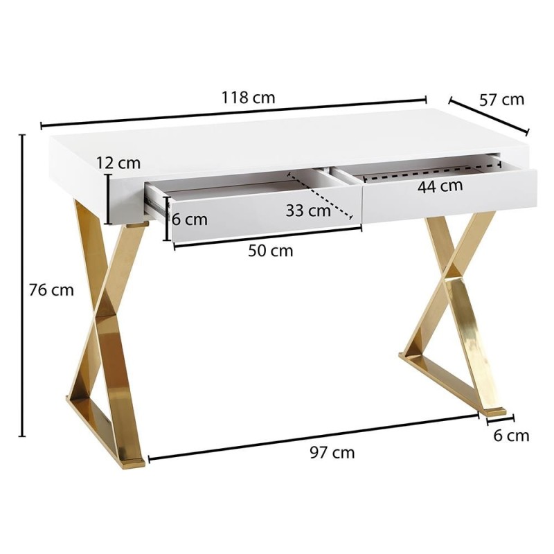 Mesa de Ordenador VERONA color Blanco y Dorado