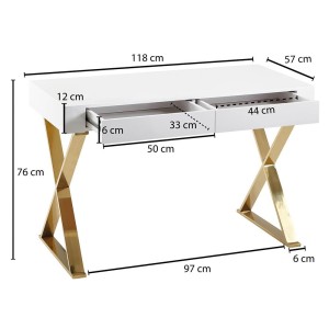 Mesa de Ordenador VERONA color Blanco y Dorado