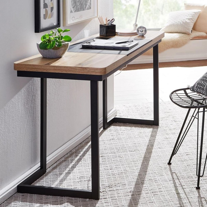 Mesa de Oficina BETA con Superficie de Madera y Estructura Metálica Negra