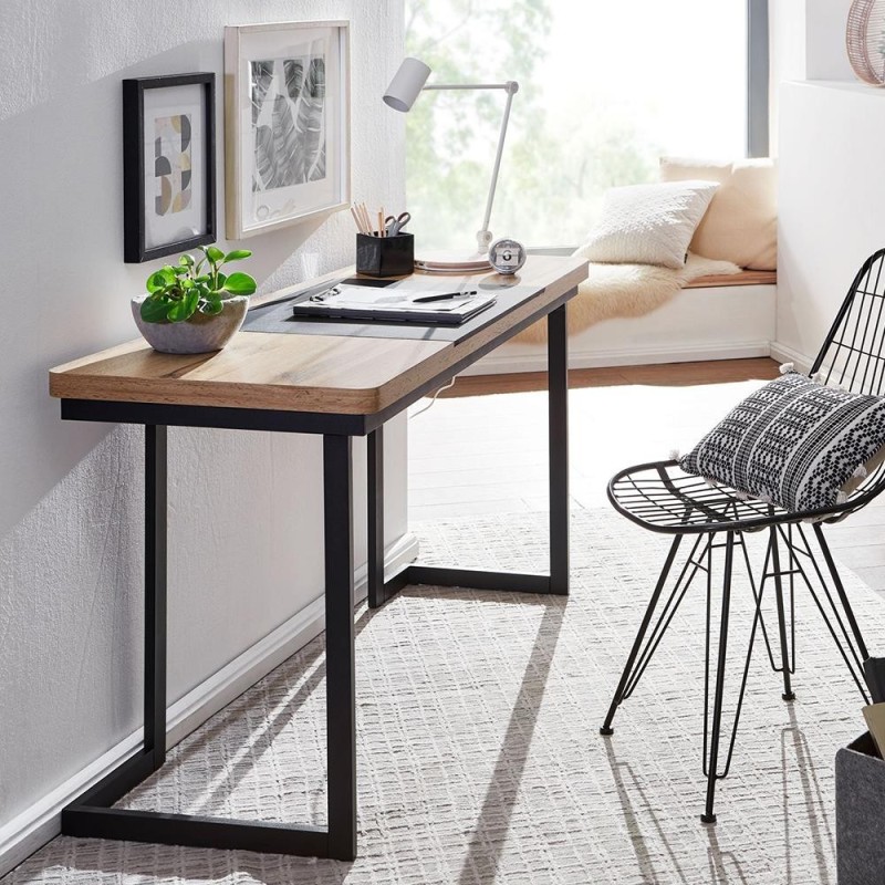 Mesa de Oficina BETA con Superficie de Madera y Estructura Metálica Negra