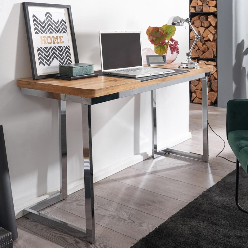 Mesa de Oficina BETA con Superficie de Madera y Estructura Metálica Negra
