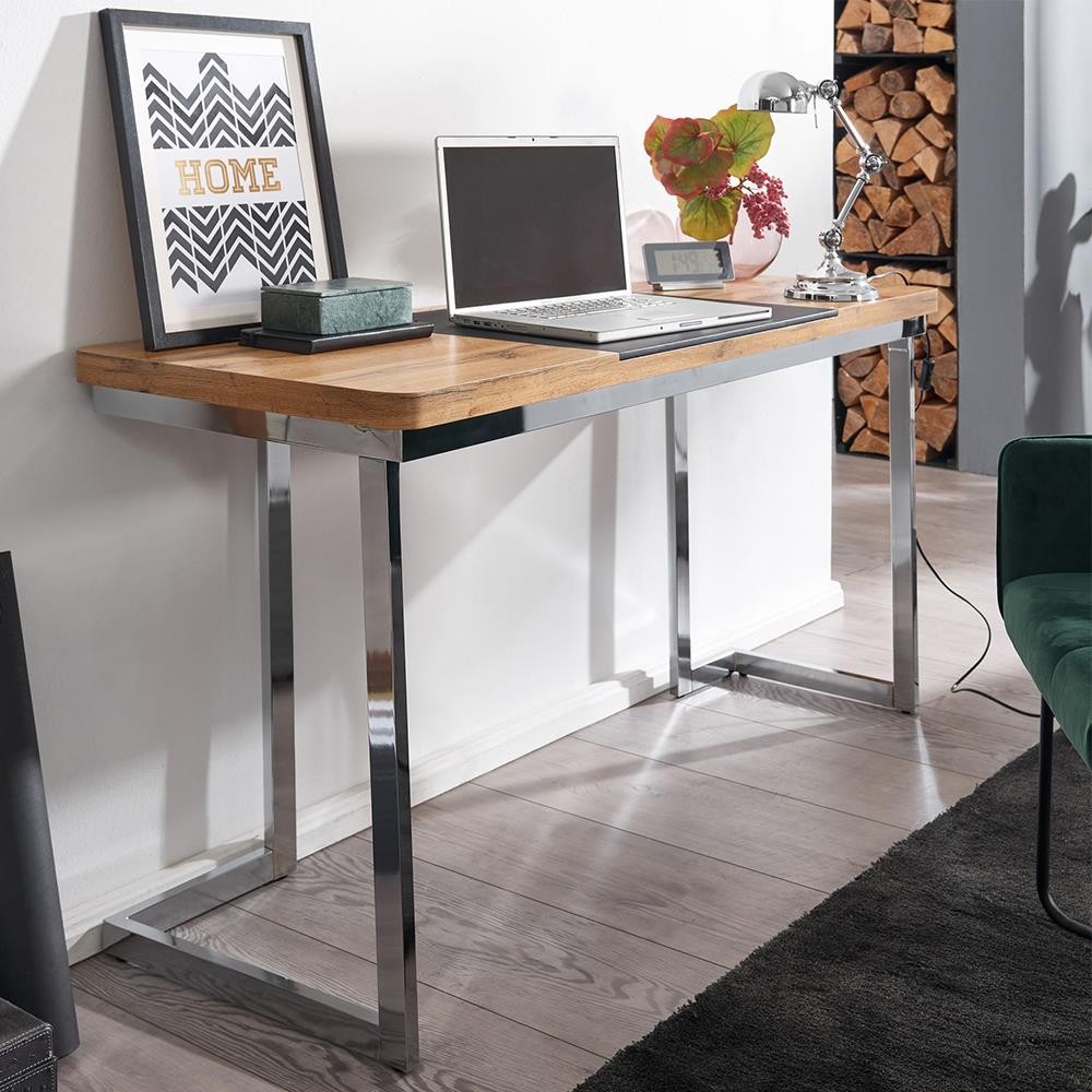 Mesa de Oficina BETA, 140x55/45x76 cm, Superficie de Madera y Estructura Metálica Negra