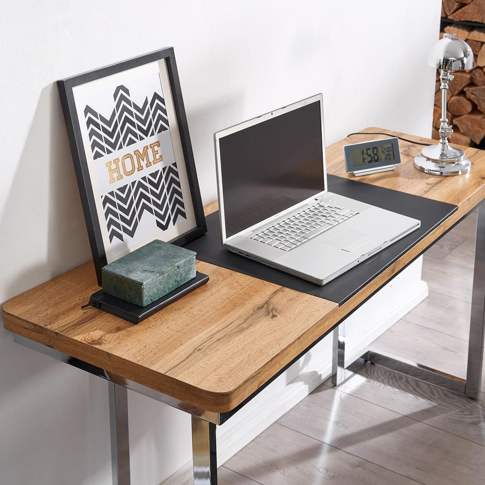 Mesa de Oficina BETA, 140x55/45x76 cm, Superficie de Madera y Estructura Metálica Negra