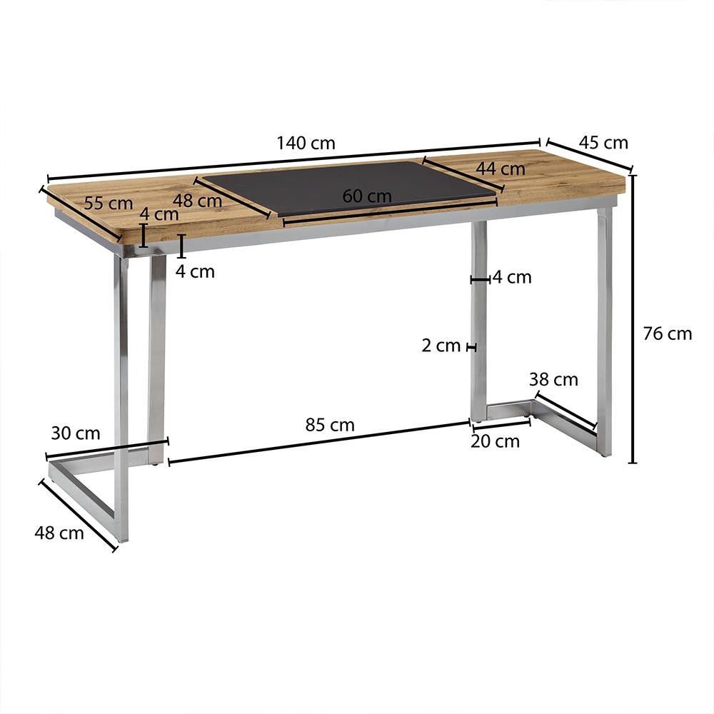 Mesa de Oficina BETA, 140x55/45x76 cm, Superficie de Madera y Estructura Metálica Negra