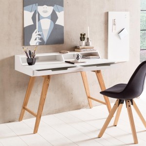 Mesa de Oficina KATEN, Estructura de Madera, color Blanco