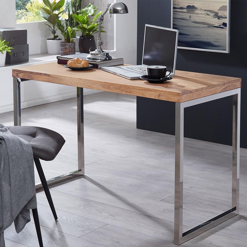 Mesa de Oficina ARGOS, 120x60x76 cm, Estructura Metálica, Superficie de Madera color Acacia