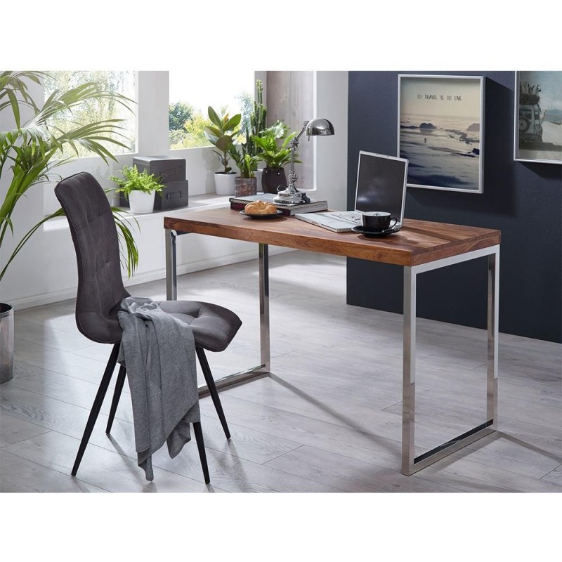 Mesa de Oficina ARGOS, Estructura Metálica, Superficie de Madera color Acacia