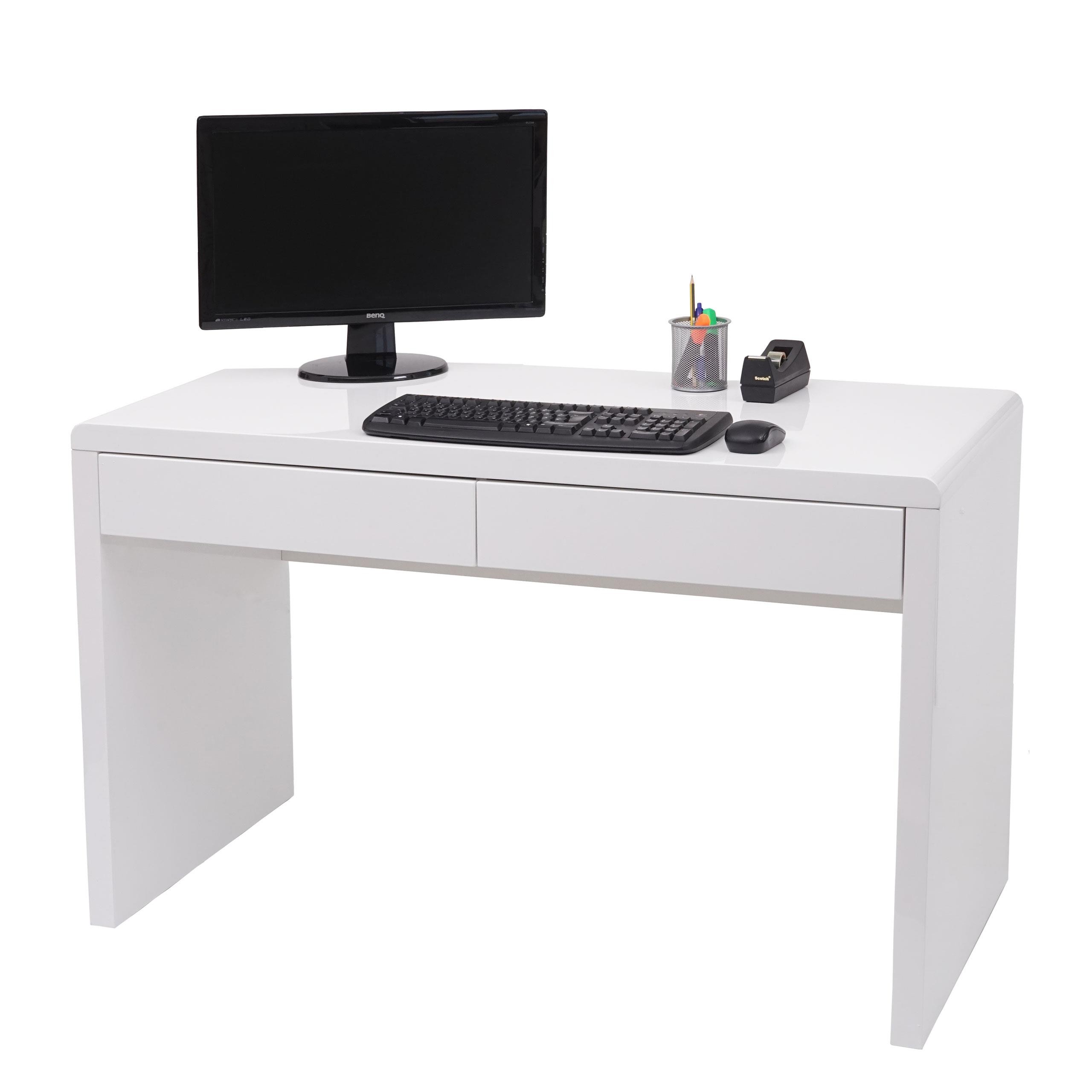 Mesa de Ordenador MANCHESTER, 100x60x75 cm, 2 Cajones, en Madera color Blanco
