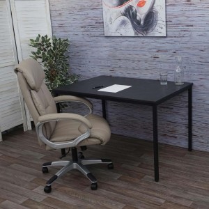 Mesa de oficina DEMI, estructura metálica y superficie en madera color negro