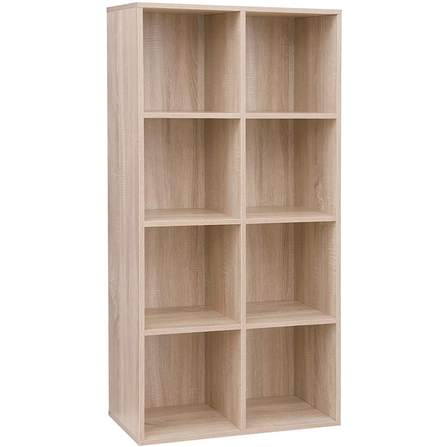 Estantería HINDRA, 129x65x30 cm, Diseño Moderno, 8 Compartimentos, en Madera color Roble